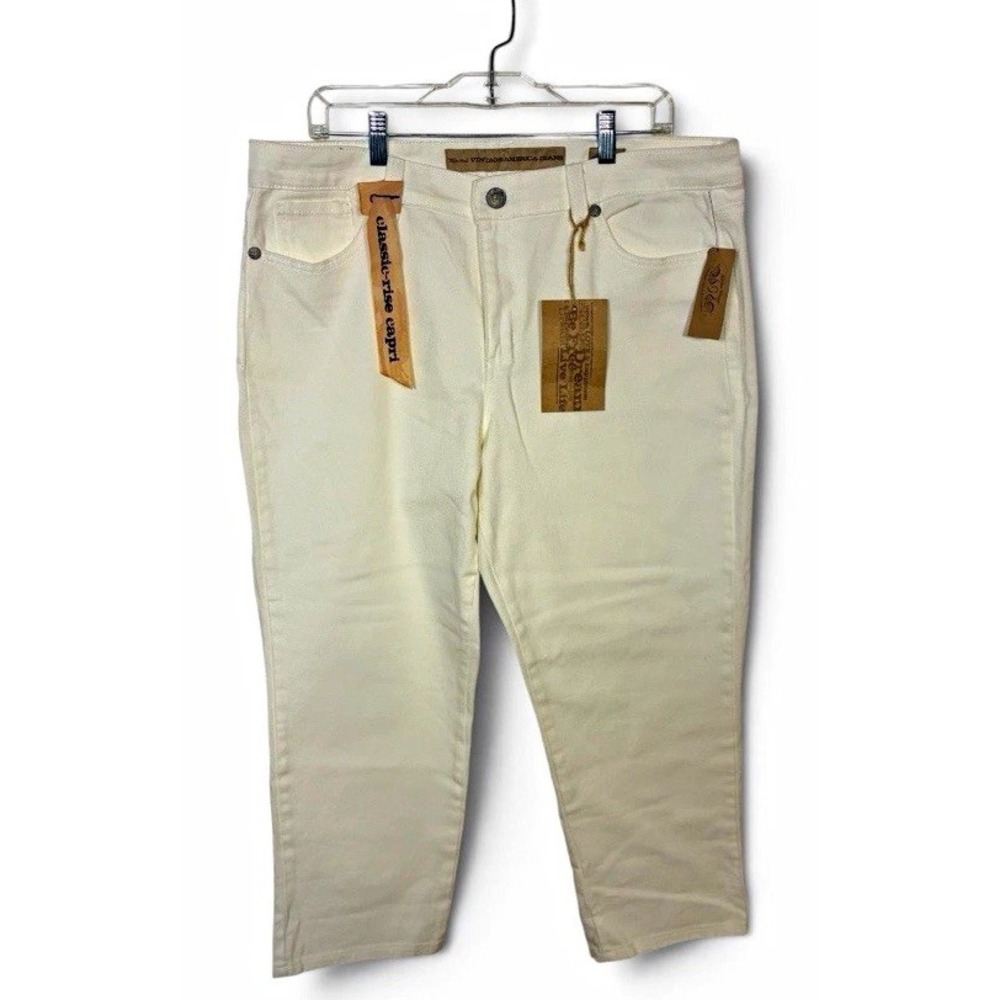 Vintage America Jeans Womens 16 White Denim Capri Straight Leg Mid Rise 60147055